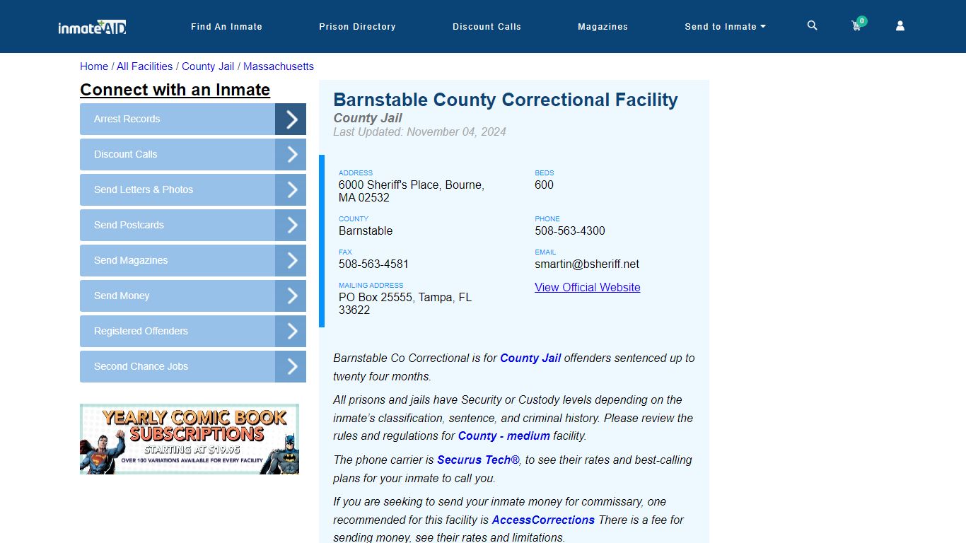 Barnstable County Correctional Facility - Inmate Locator